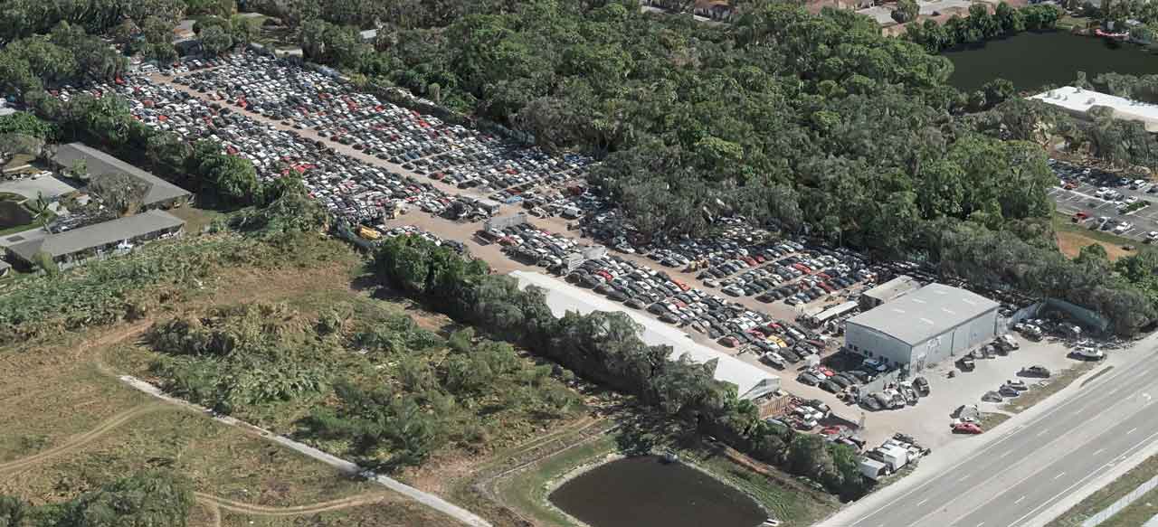 Drone view of A & A Auto Recycling at 5507 9th St E, Bradenton, FL 34203