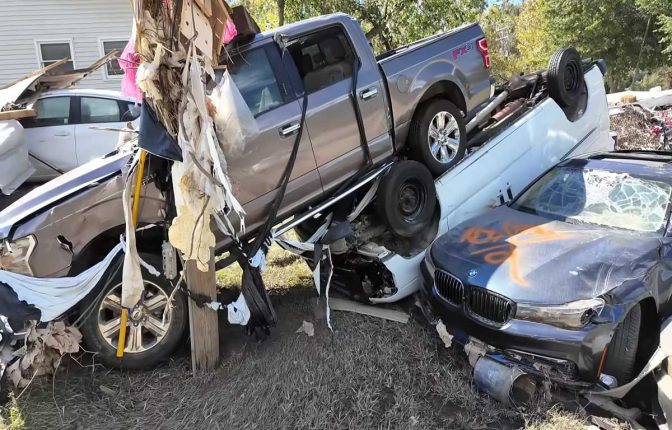 Flood damaged cars from hurricane Helene